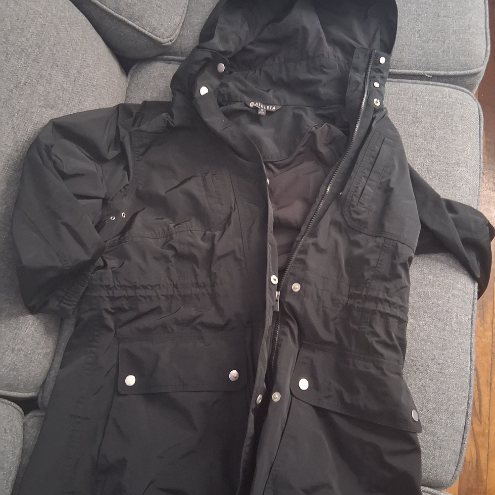 Athleta Women's Black Hooded Leather Jacket